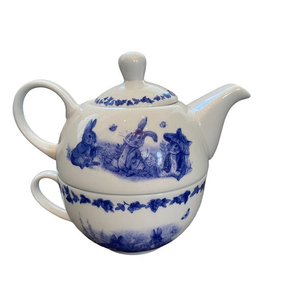 BEATRIX POTTER Peter Rabbit Teapot Teacup Set Blue French Country Easter 2024 - Picture 6 of 8